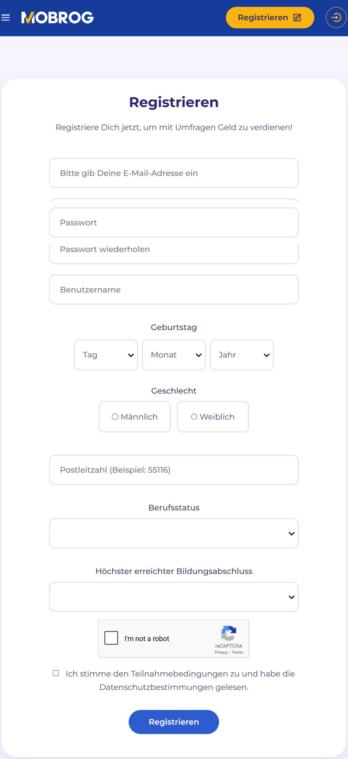 Easy and Quick Registration on Mobrog